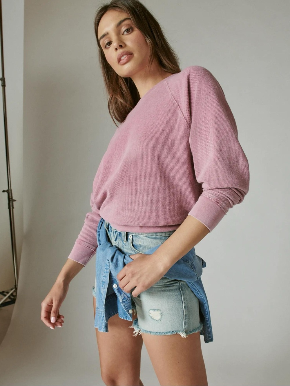 Lucky Brand Raglan Waffle Pullover Top